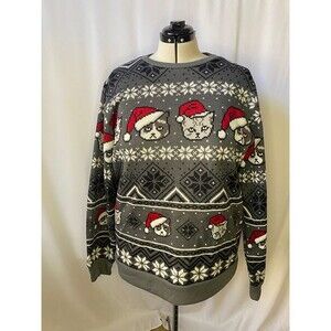 Mad Engine Men's crewneck grumpy christmas cat sweater. Size XXL